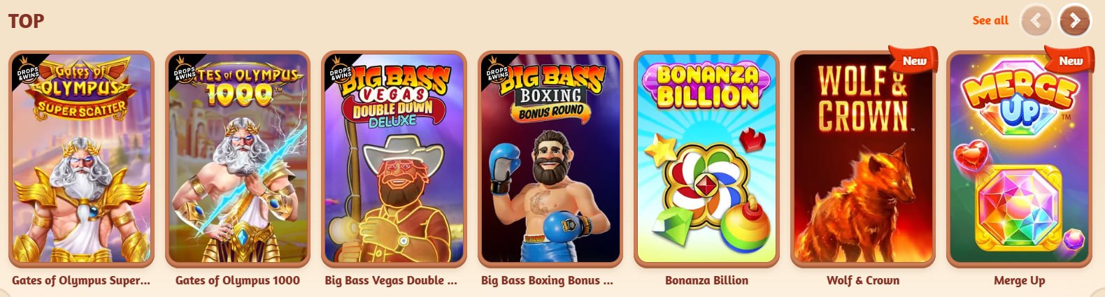 BillyBets top games screenshot
